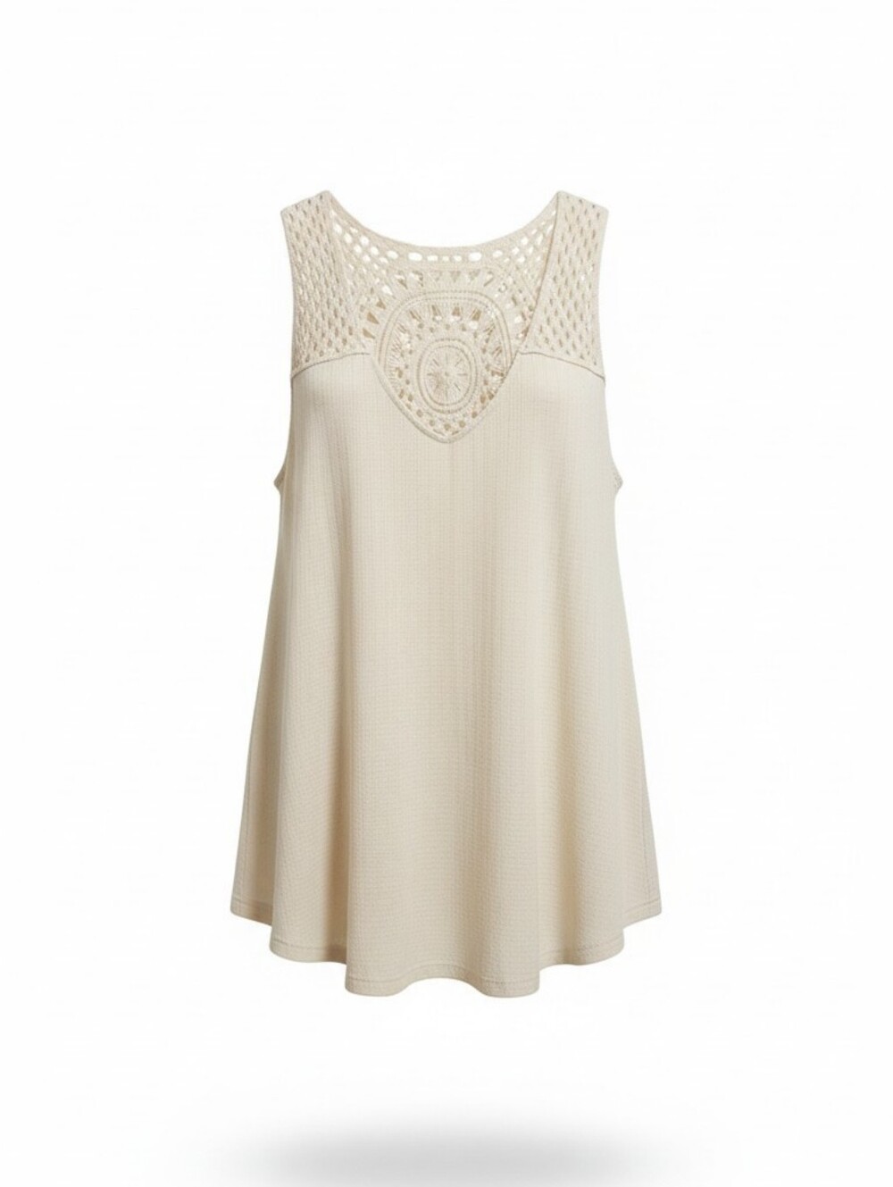 Torrid Women's Plus Size 2 Cream Crochet Shoulder Back Medallion Tank Top